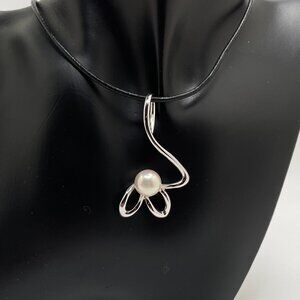 Sterling Silver, Leather & Faux Pearl Necklace